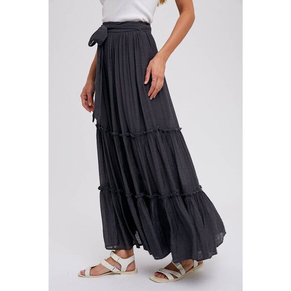 Bohemian Maxi Skirt-Flowy & Tiered Charcoal Versatile - Picture 7 of 11